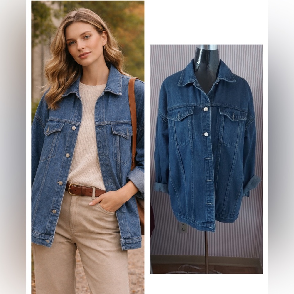 Blue Oversized Denim Jacket Size XL Classic Casual Vintage